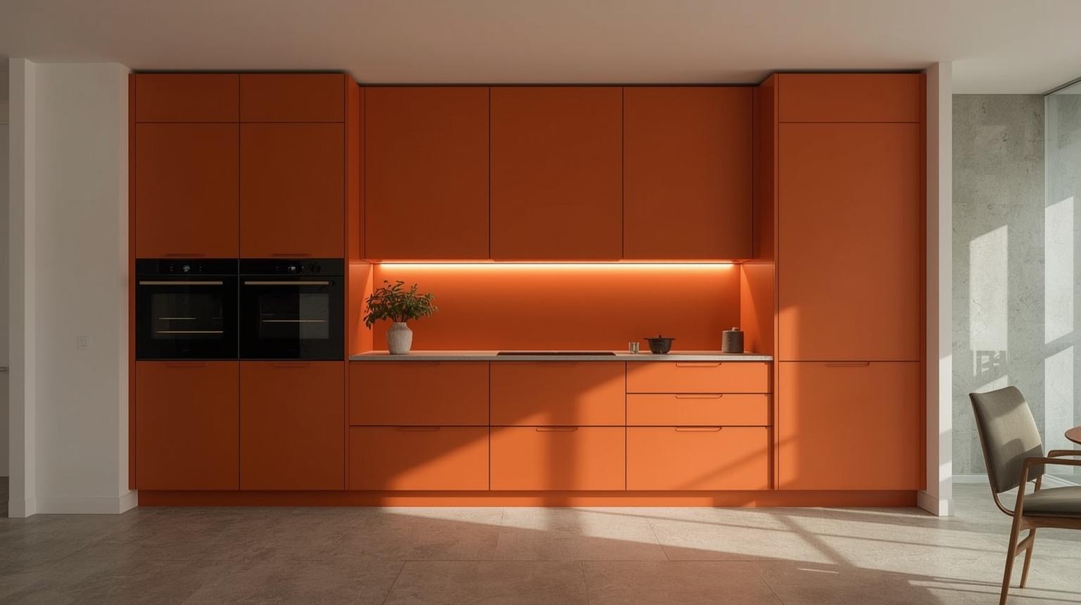 Orange Handleless Cabinets