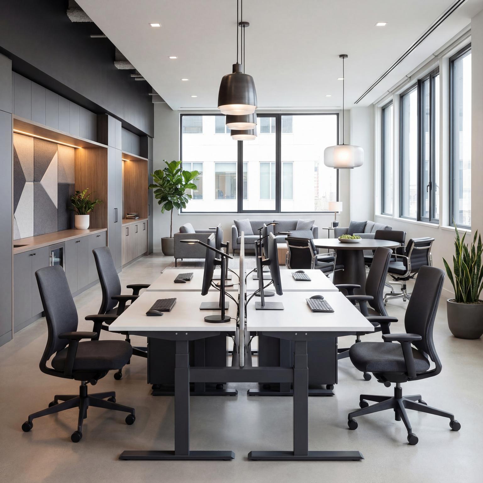 Elegant office with calm visitor-facing layout