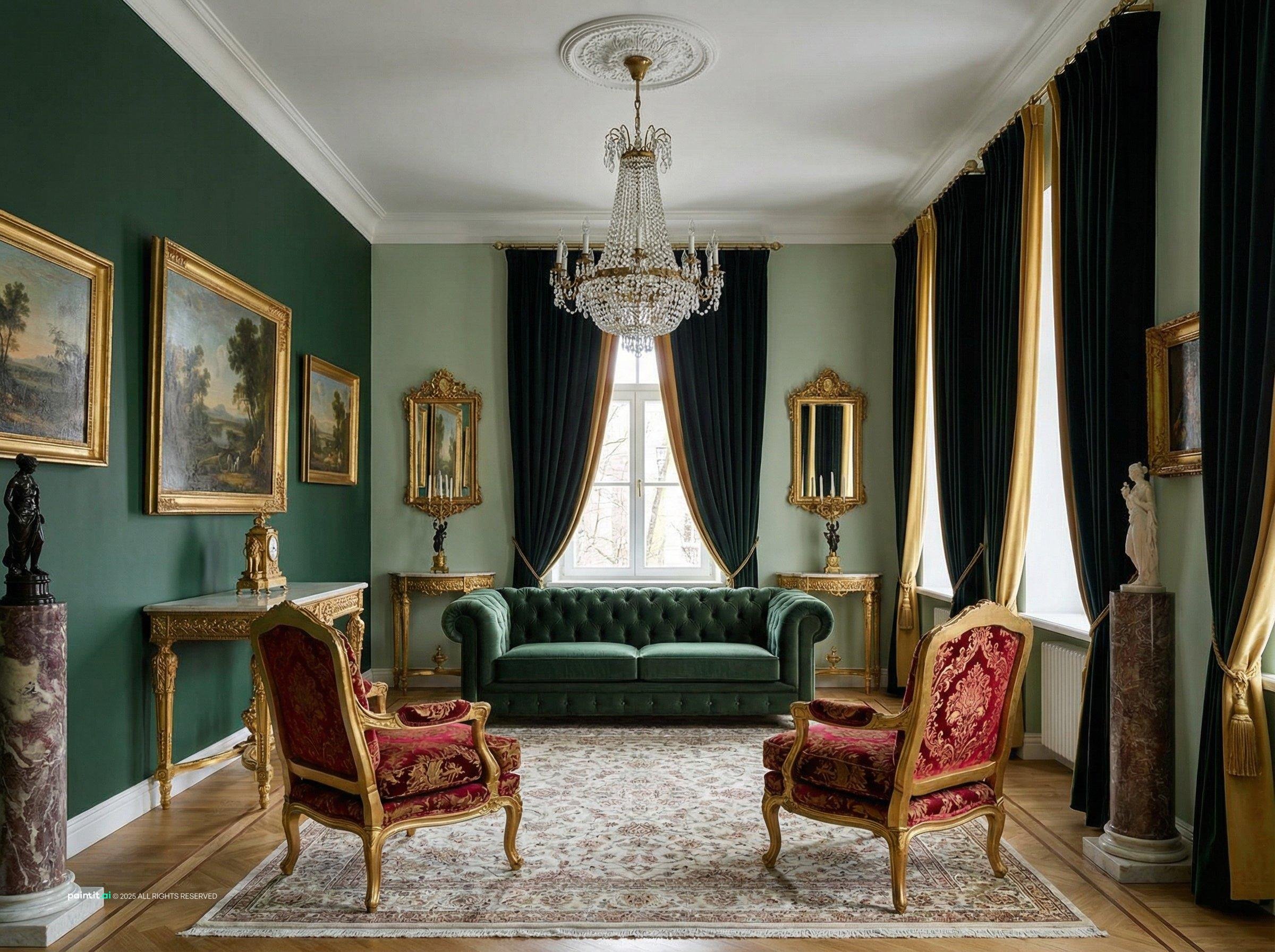 Victorian Dark Green Living Room: Elegant Decor Ideas | Paintit.ai - 22