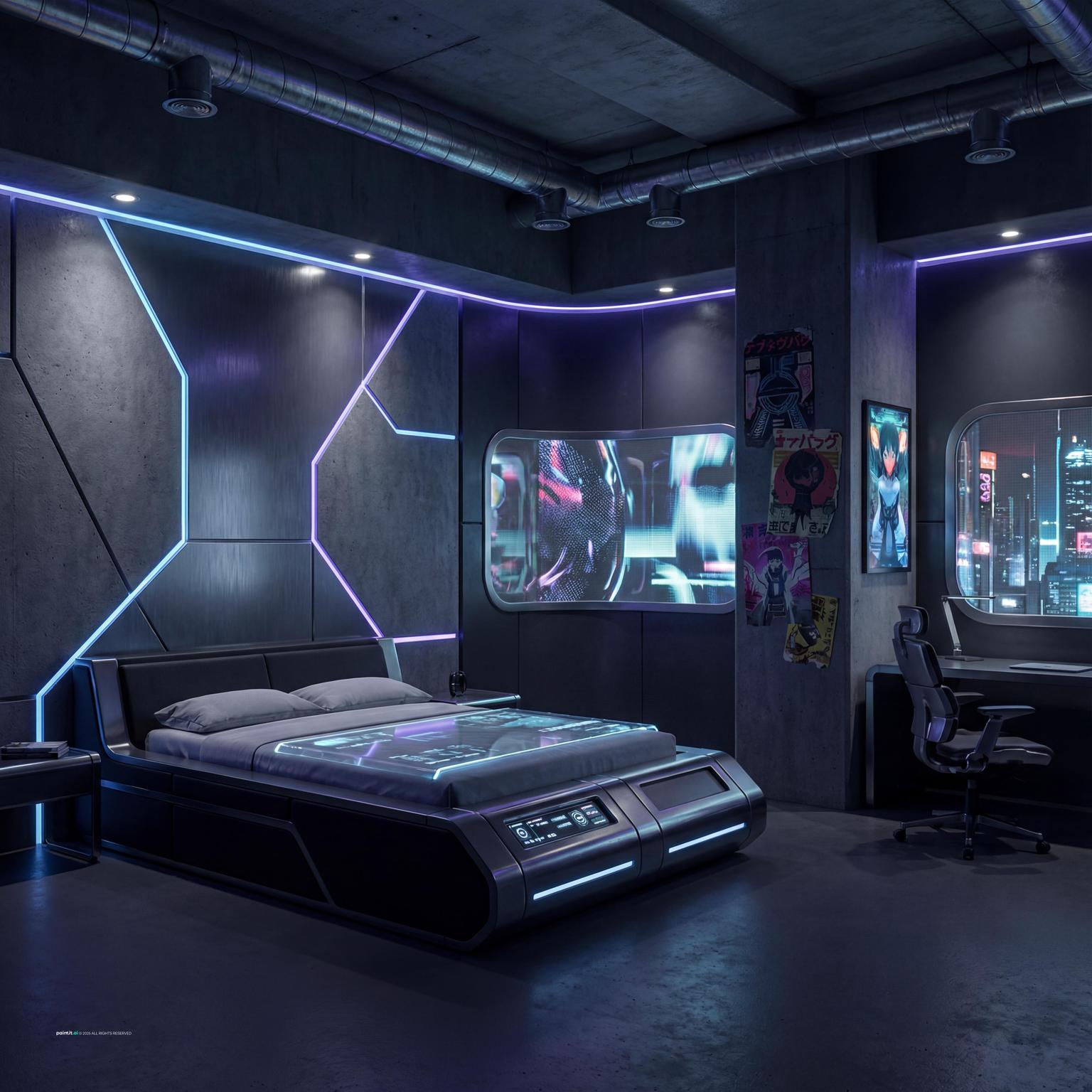 Futuristic Cyberpunk Bedroom with Statement Lighting for Futuristic Style Interior Design