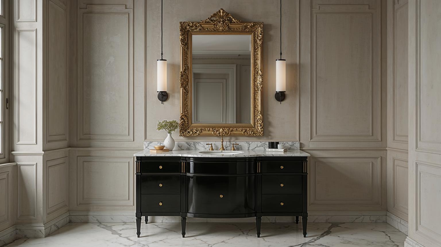 Gold-Trimmed Vanity Mirror