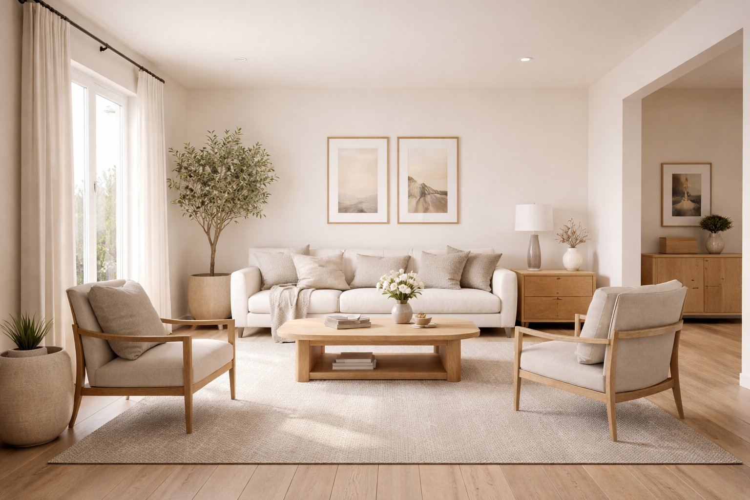 Example showing realistic furniture scale and balanced layout in an empty room setup