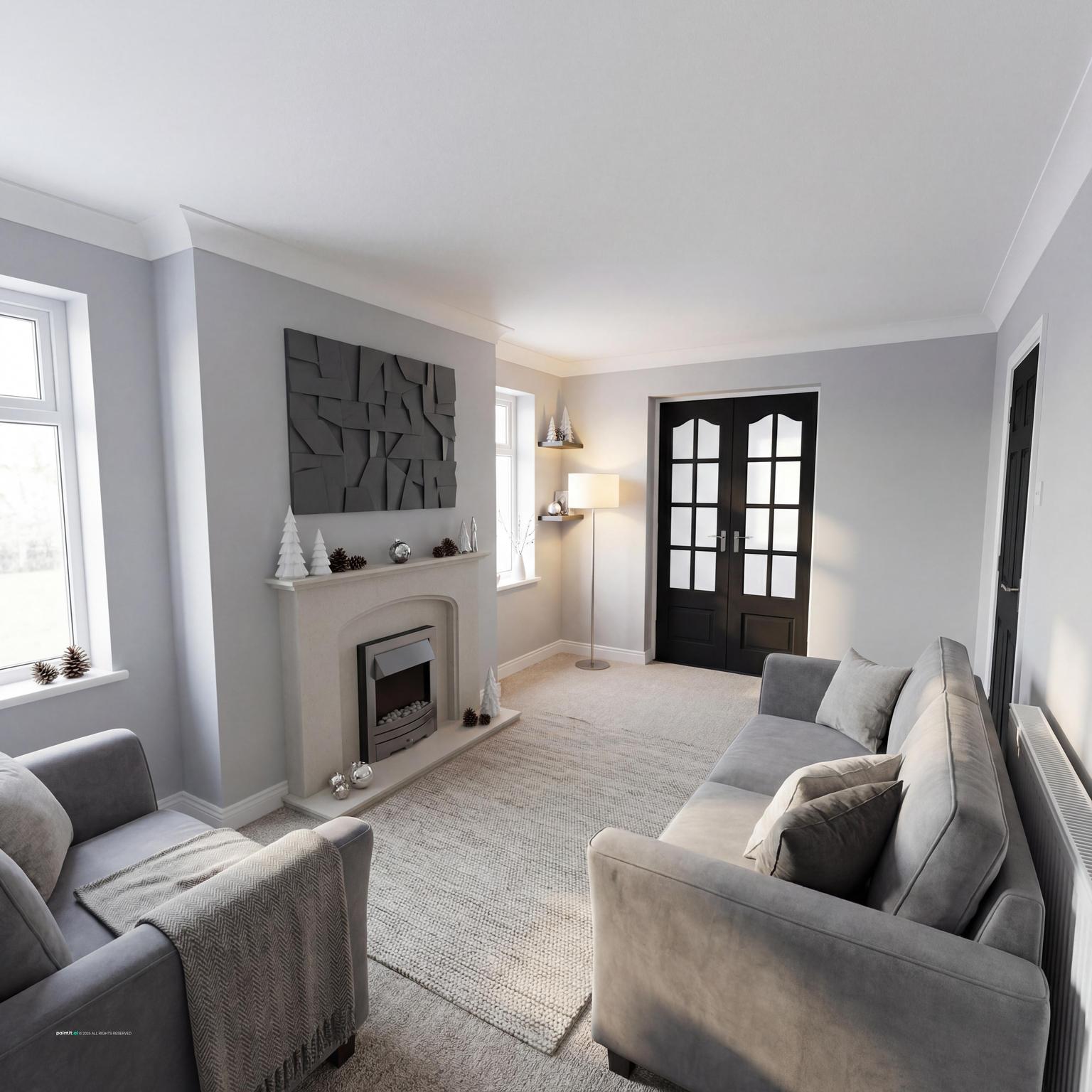 White Living Room With Black Trim - Elegant Interiors | Paintit.ai - 16