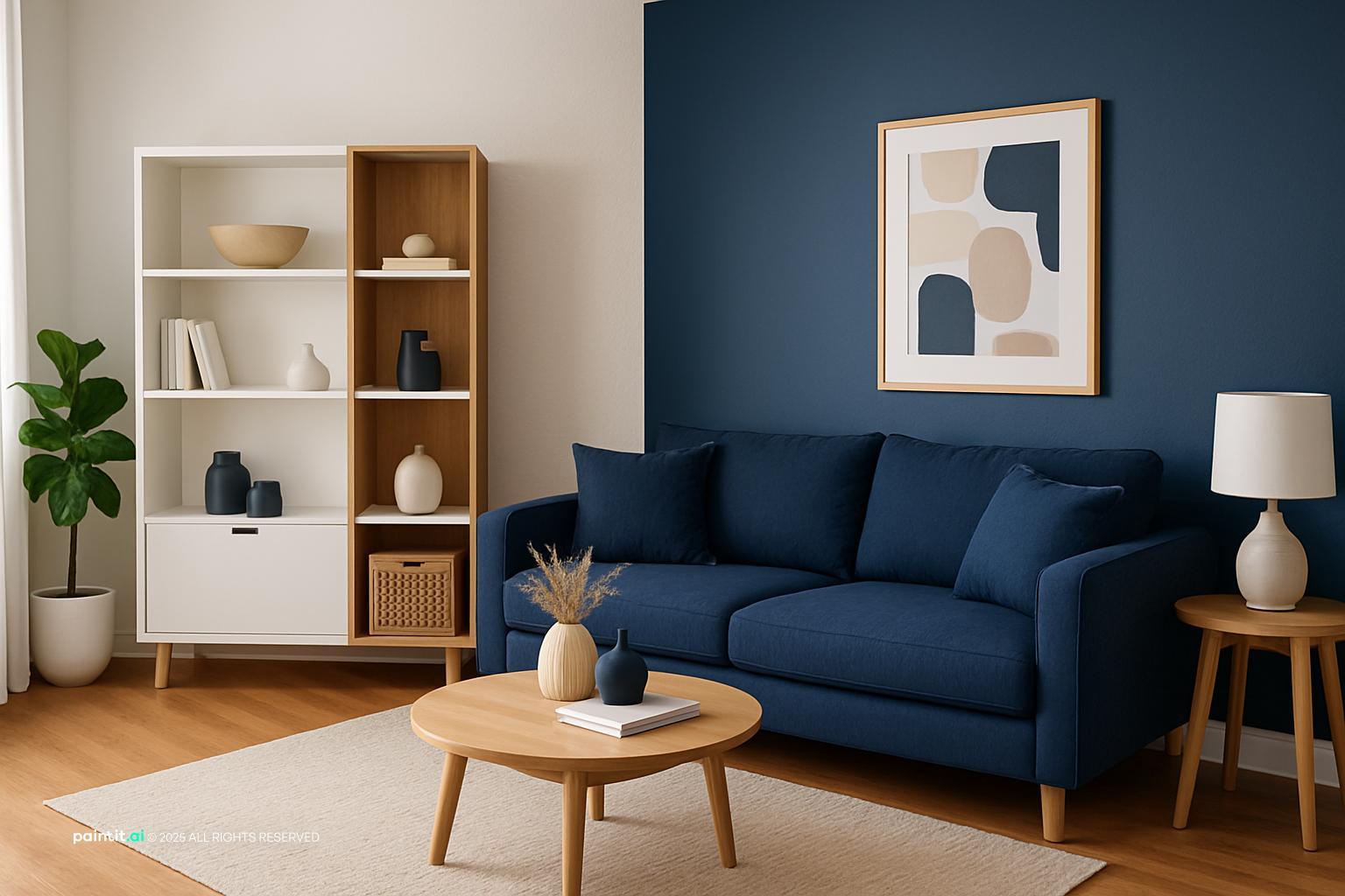 Grey White and Blue Living Room - Design Concepts | Paintit.ai - 17