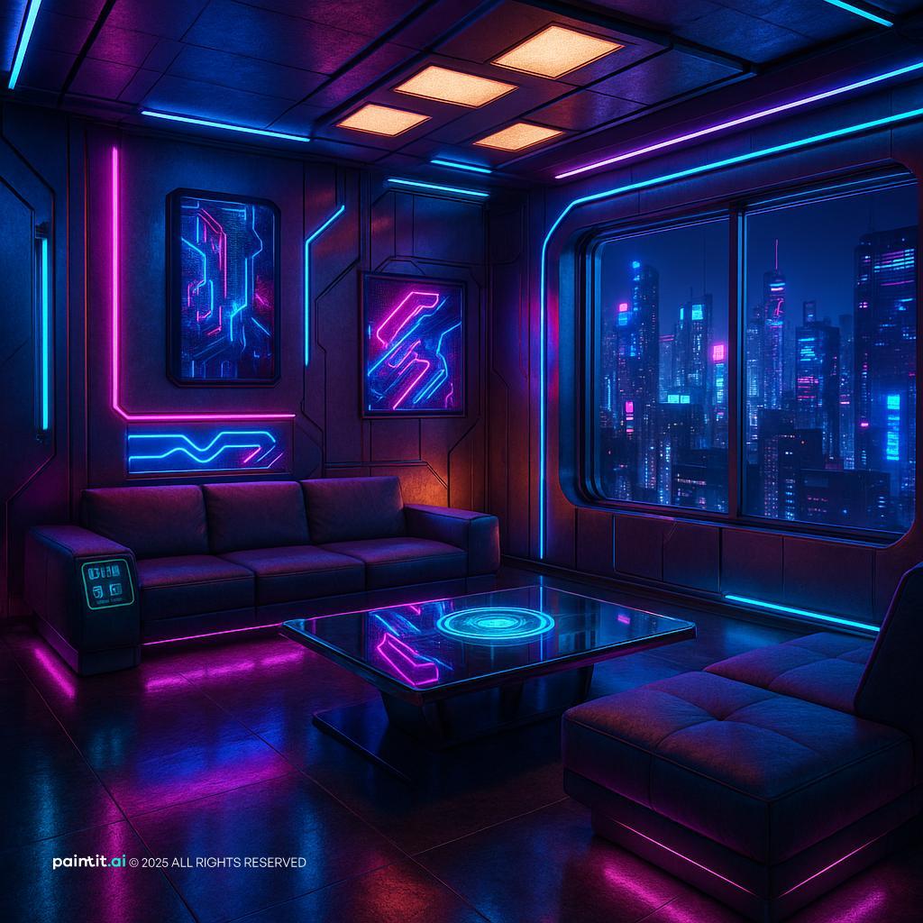 Futuristic Cyberpunk Room with Bold Color for Futuristic Style Interior Design