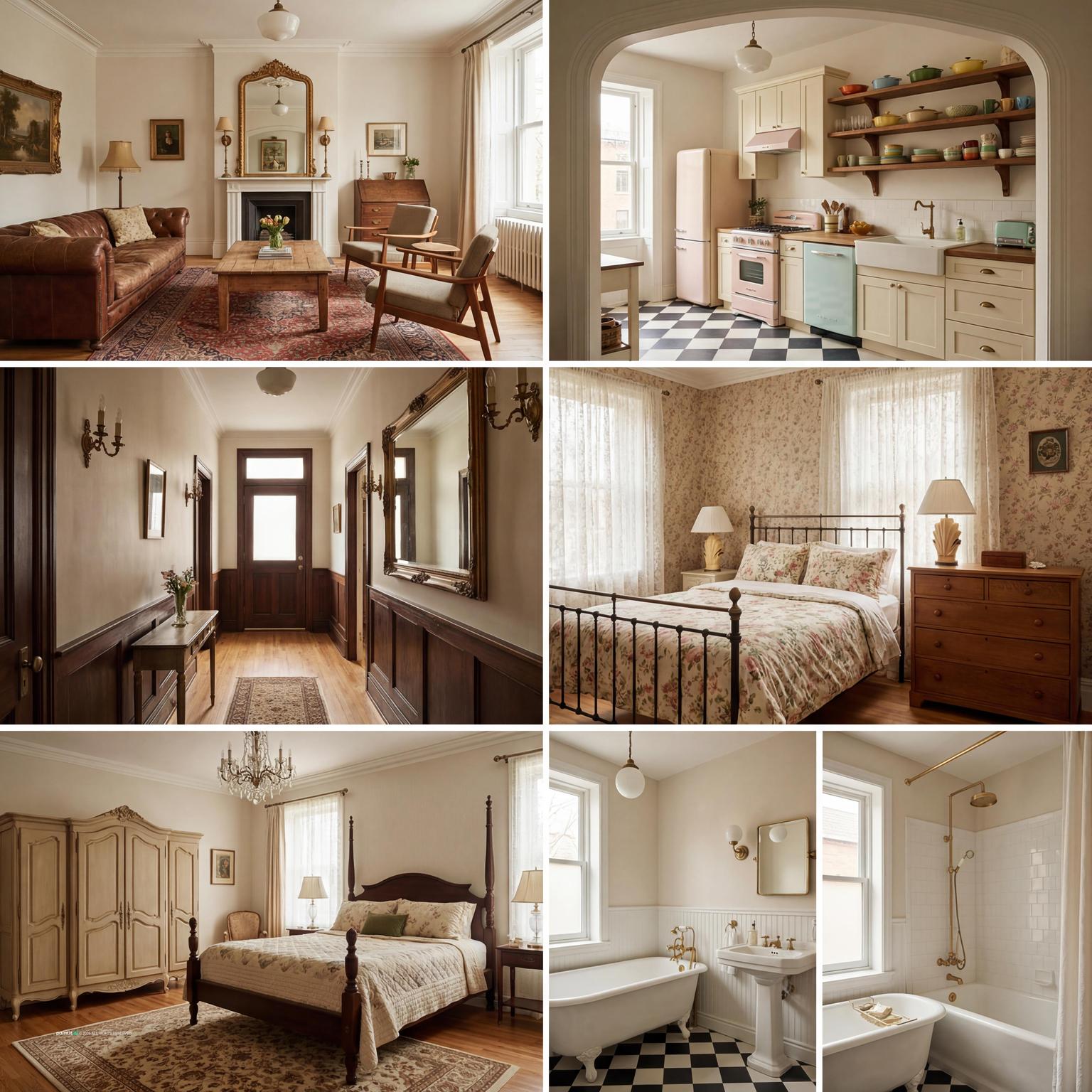 Cozy 1980s apartment living room with vintage interior design, blending comfort with pastel accents, geometric patterns, and classic touches.
