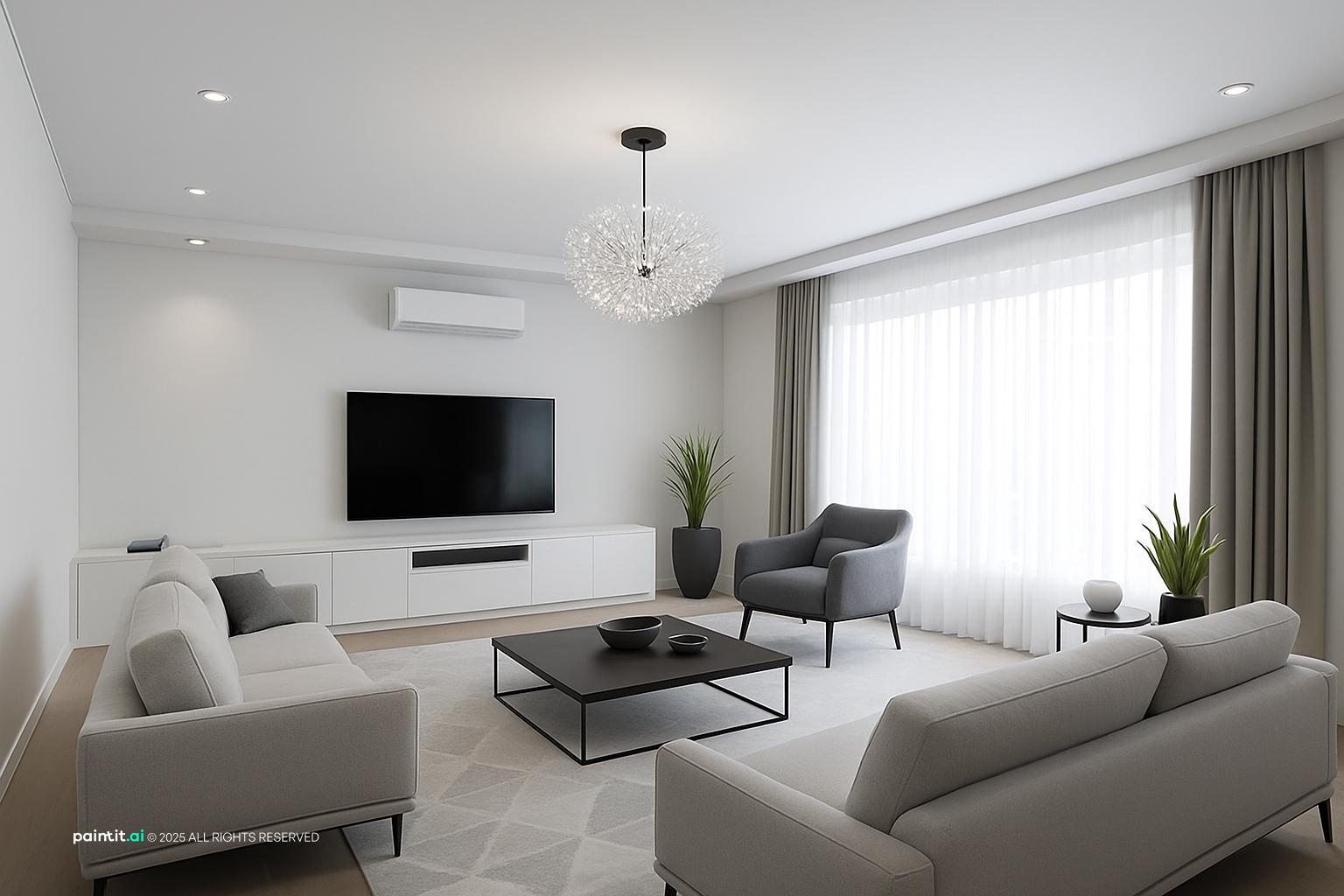 Worldly Gray Living Room: Sophisticated Interior Design | Paintit.ai - 3