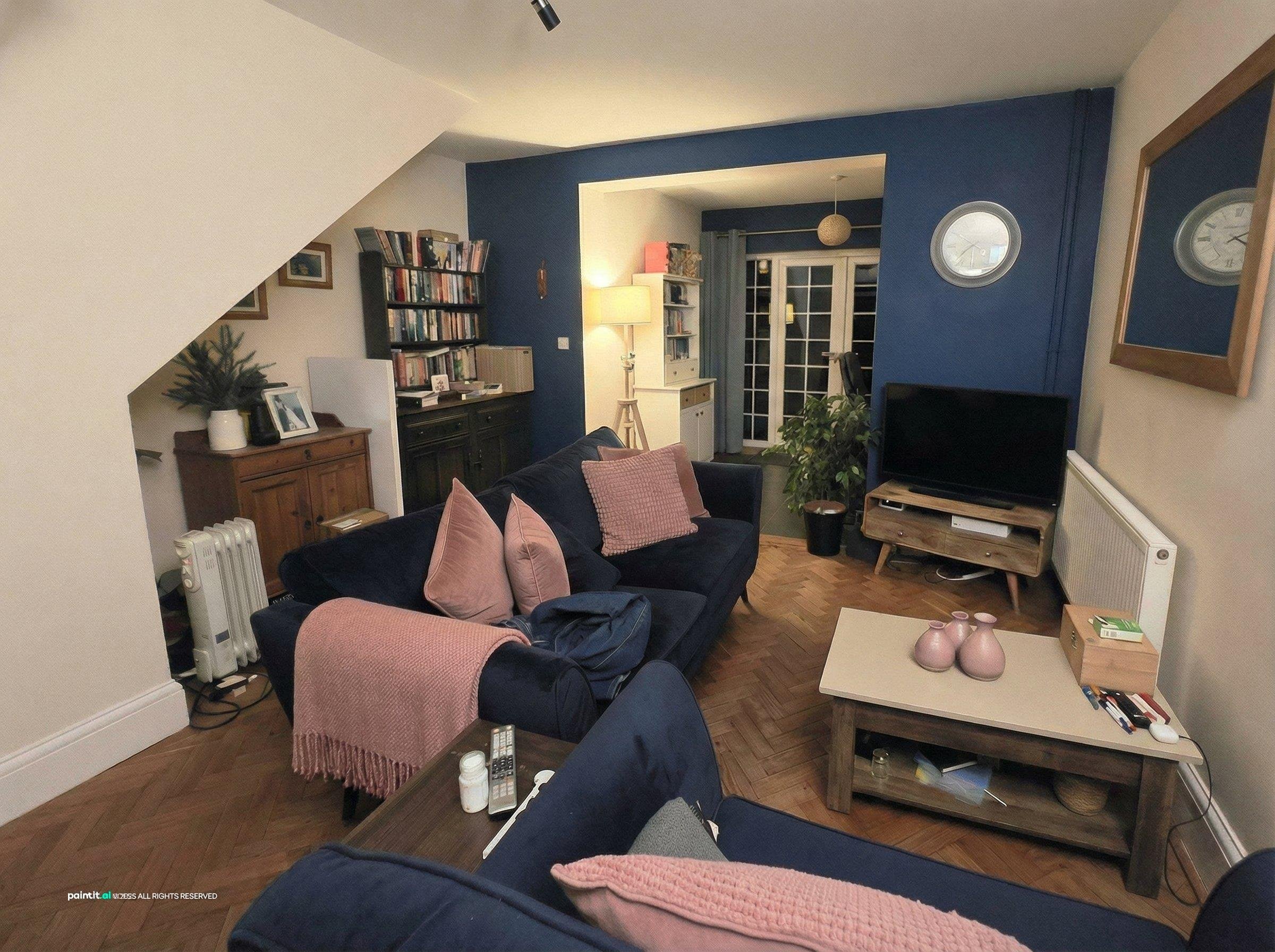 Navy Blue and Burnt Orange Living Room - Design Ideas | Paintit.ai - 17