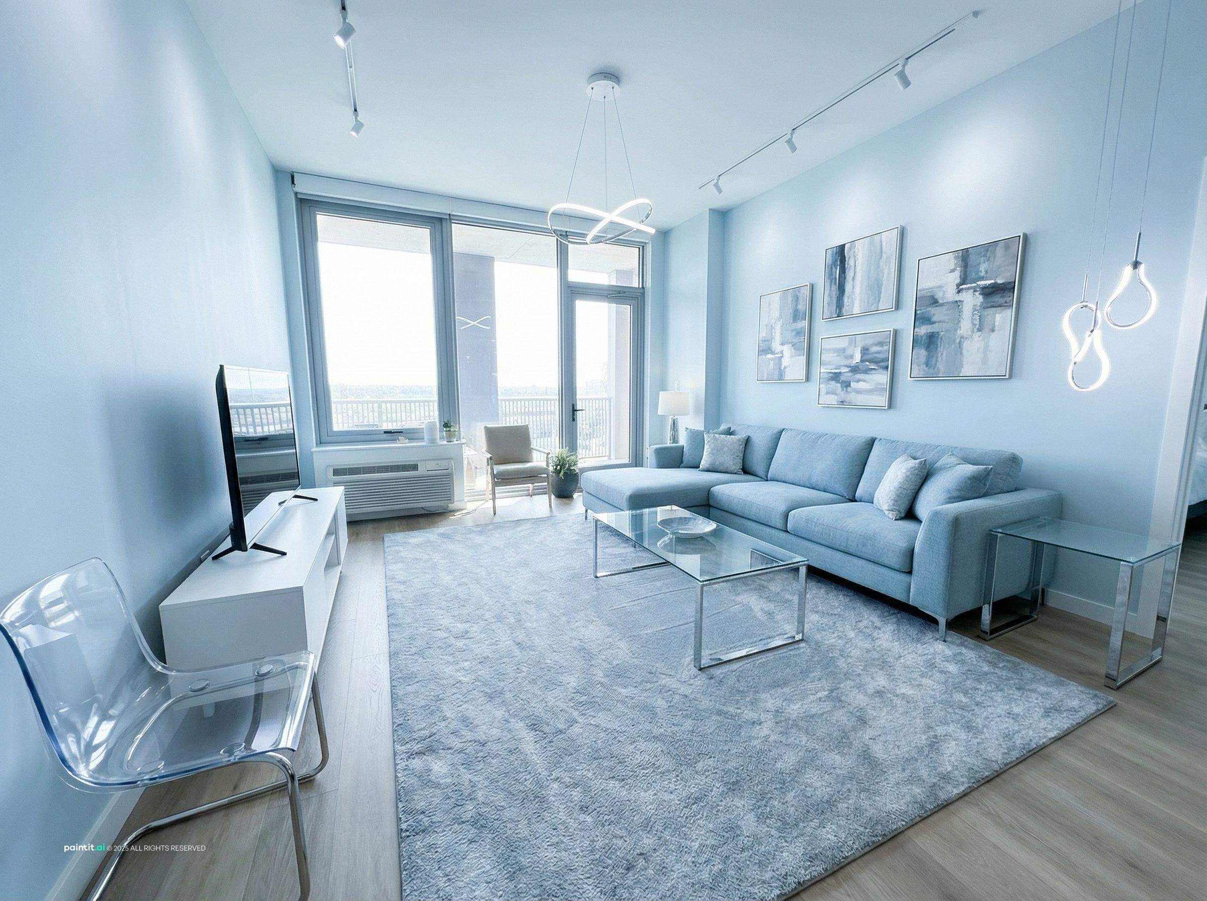 Grey White and Blue Living Room - Design Concepts | Paintit.ai - 25