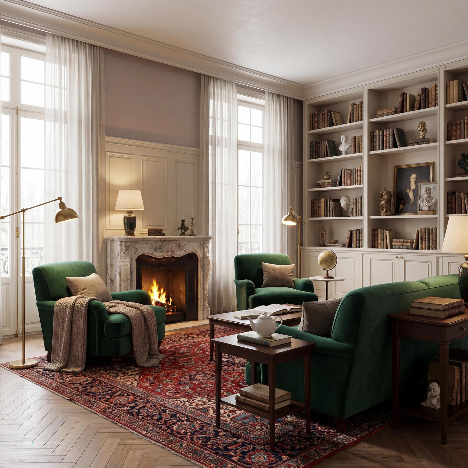 Cozy Neoclassical Living Room Design 1920s living room