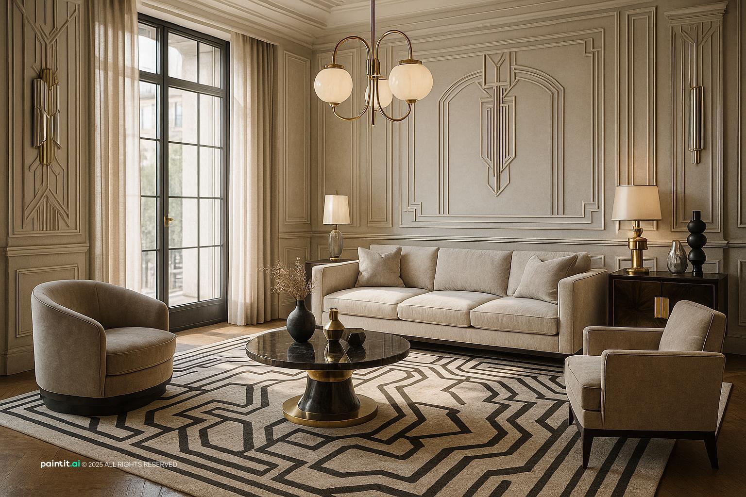 1930s Art Deco Living Room with Statement Lighting for 1930s Interior Design Style
