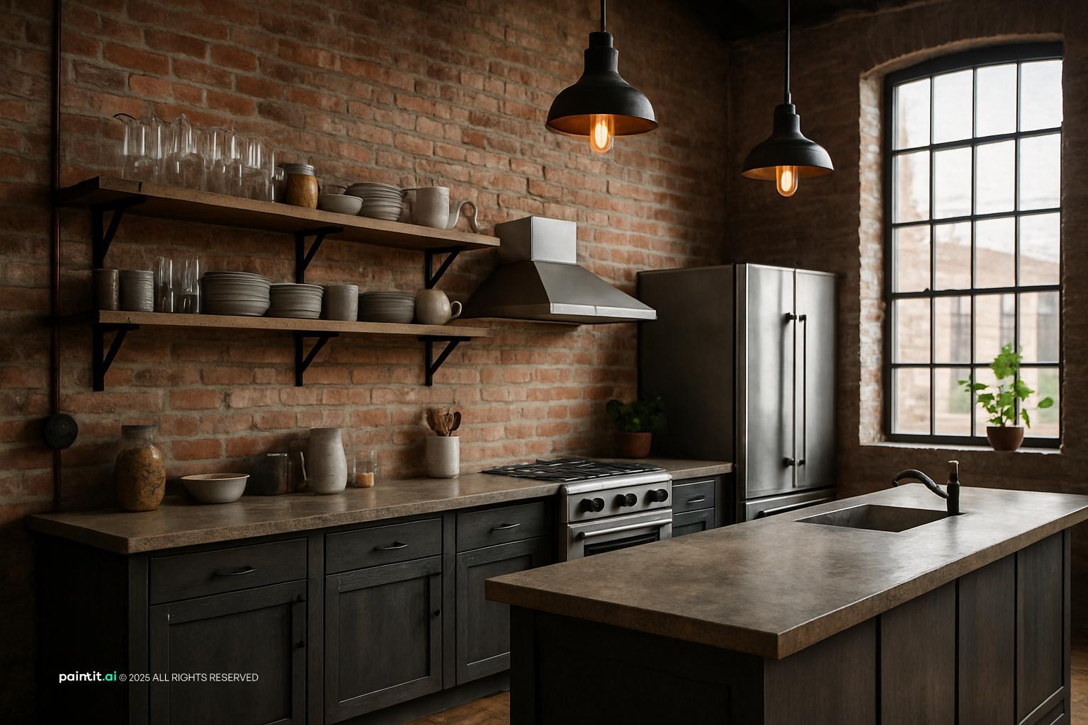Exposed Brick Loft Kitchen for New York Loft Style Interior Design