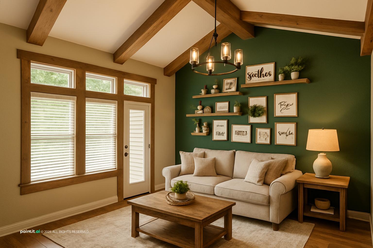 Farmhouse Sage Green Living Room - Design Ideas | Paintit.ai - 7