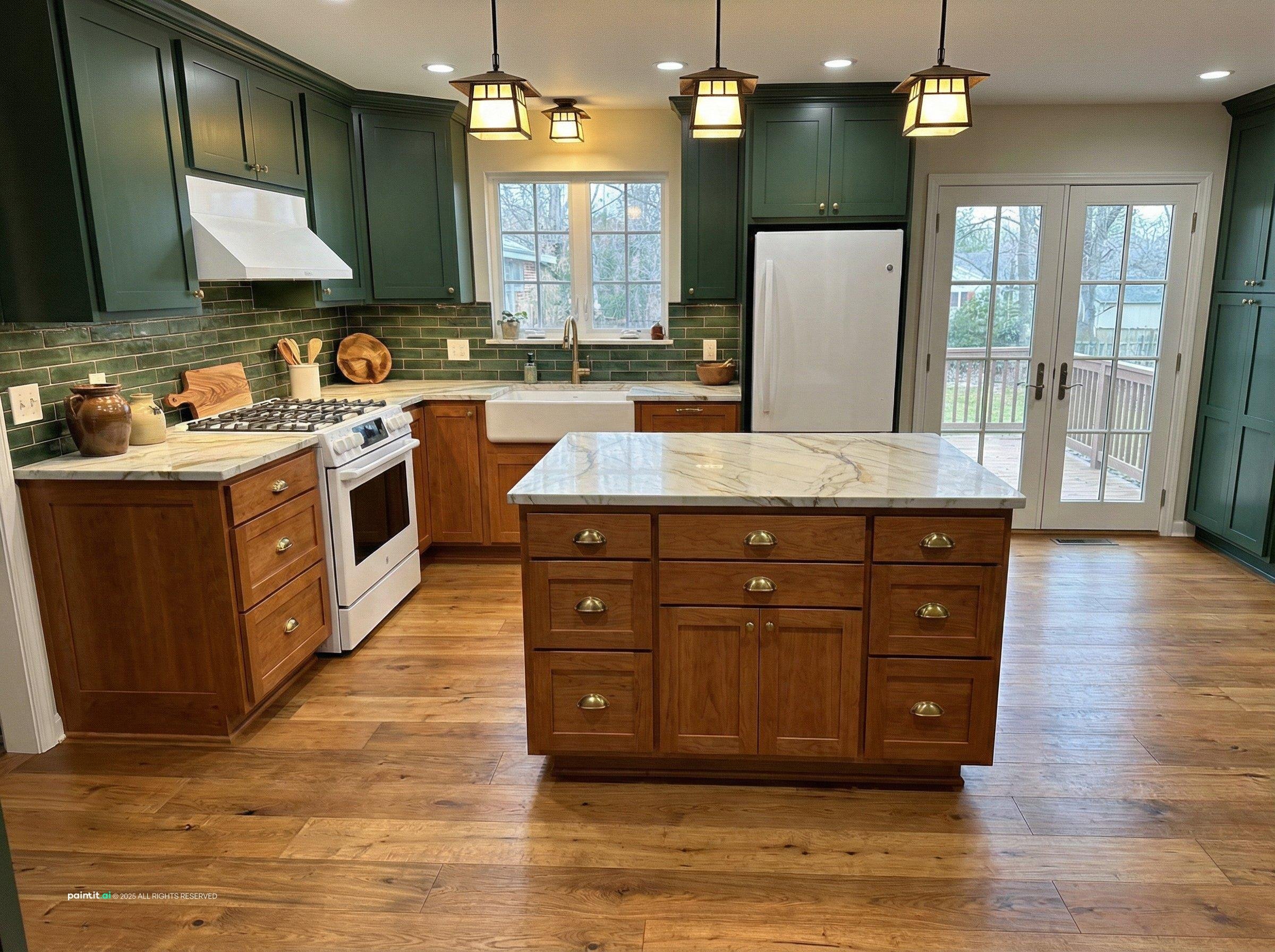 Craftsman kitchen with a patterned backsplash