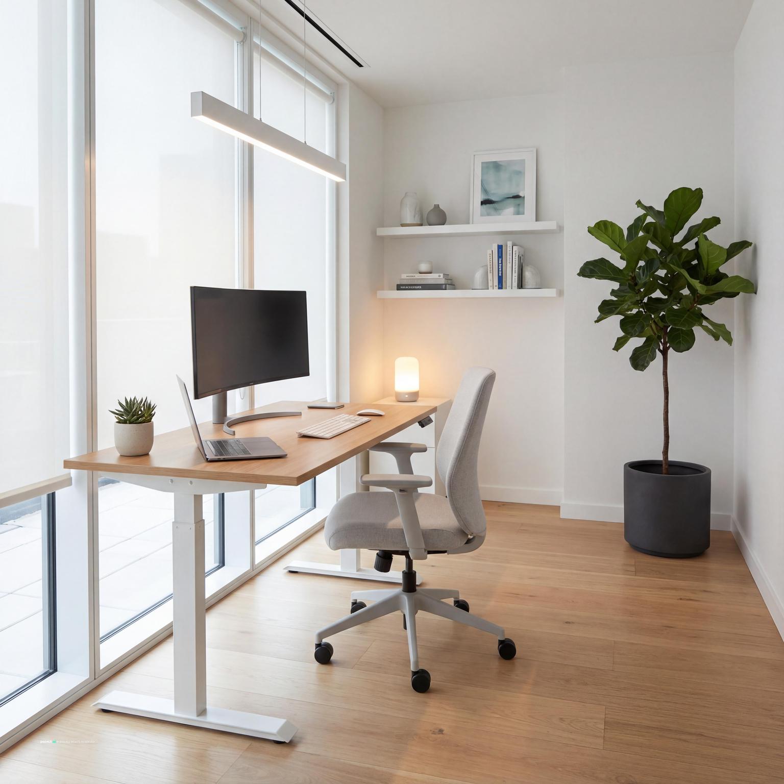 Contemporary office with practical desks and lighting