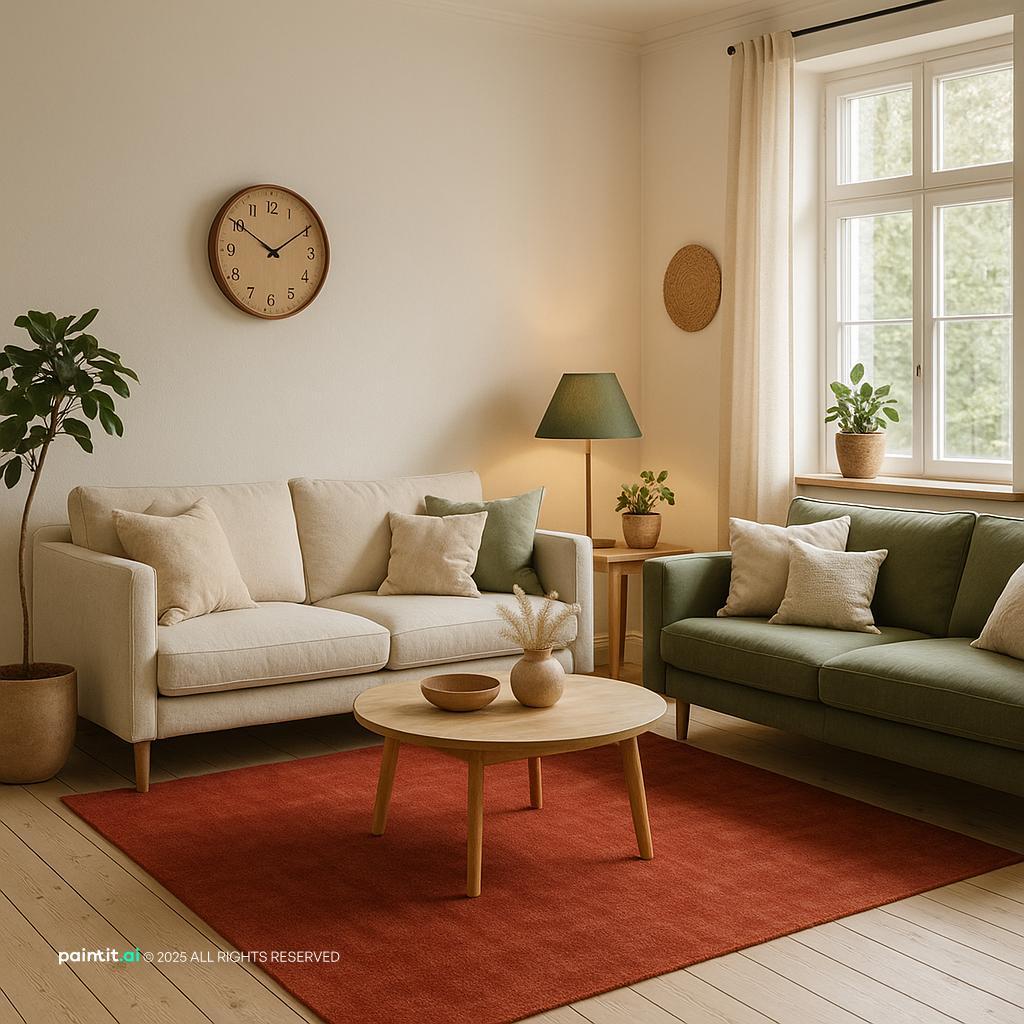 Scandinavian Style Living Room Design with daylight and cream and a calm living room atmosphere.