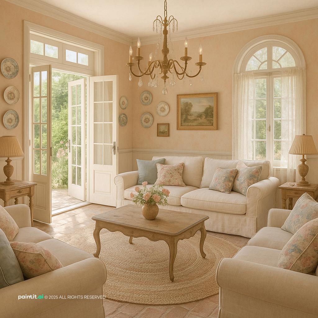 light pink living room with natural textures and a calm living room atmosphere for a calmer living room layout.