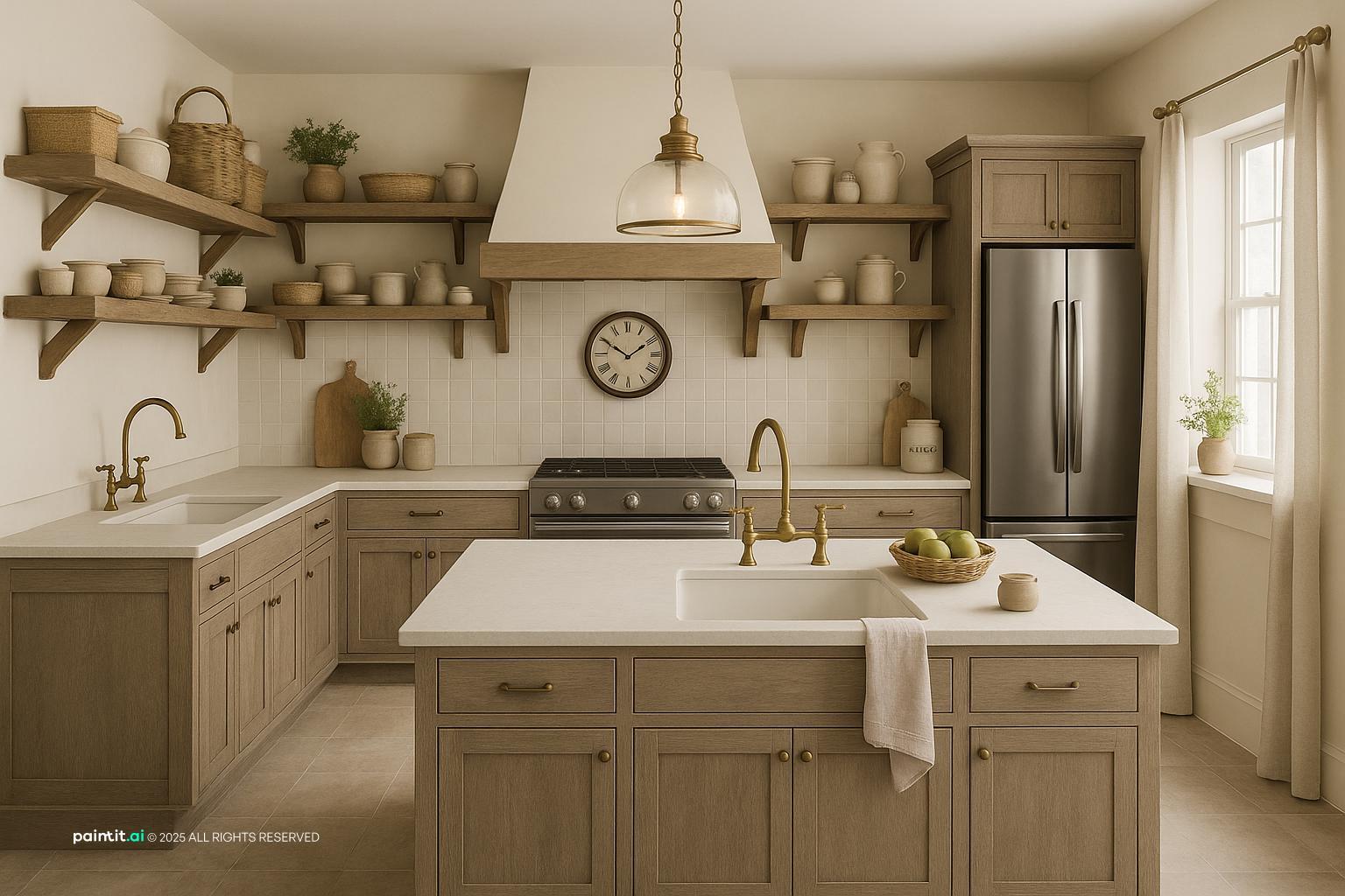 Napa Valley style interior with oak stone linen and warm wine country materials 7