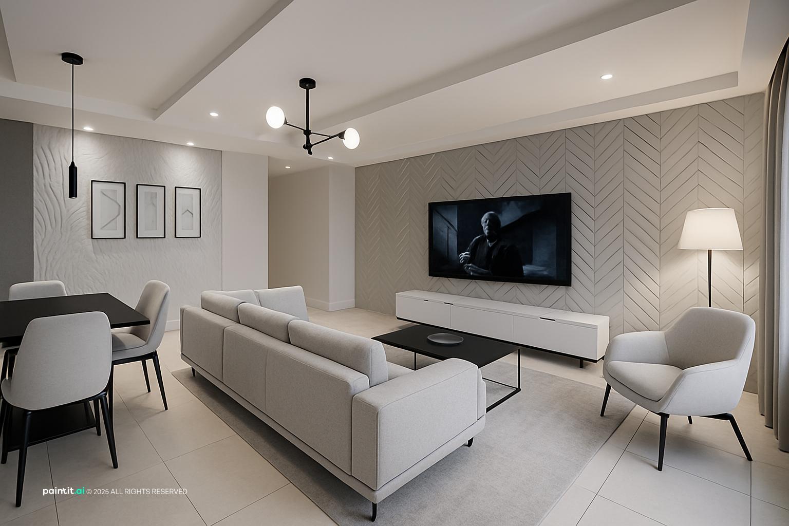 White Living Room With Black Trim - Elegant Interiors | Paintit.ai - 23