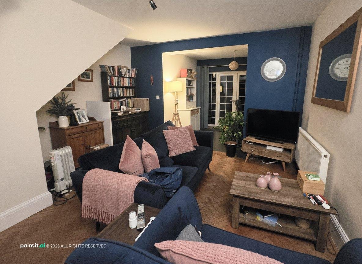 Navy Blue and Burnt Orange Living Room - Design Ideas | Paintit.ai - 8