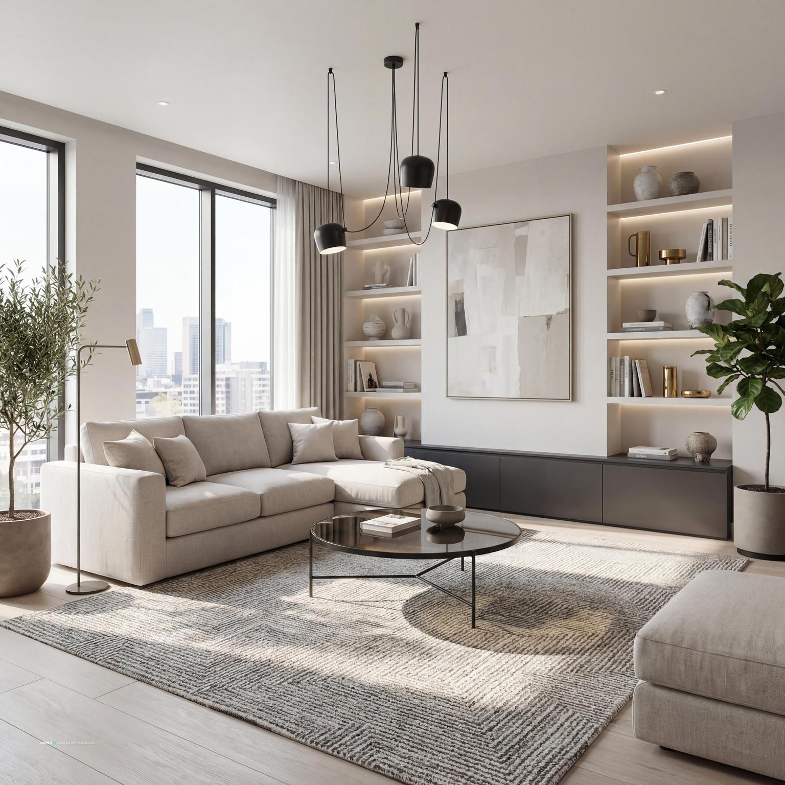 Ultra-modern 80s inspired living room design inspiration, showcasing futuristic aesthetics, bold contrasts, and innovative spatial arrangements.