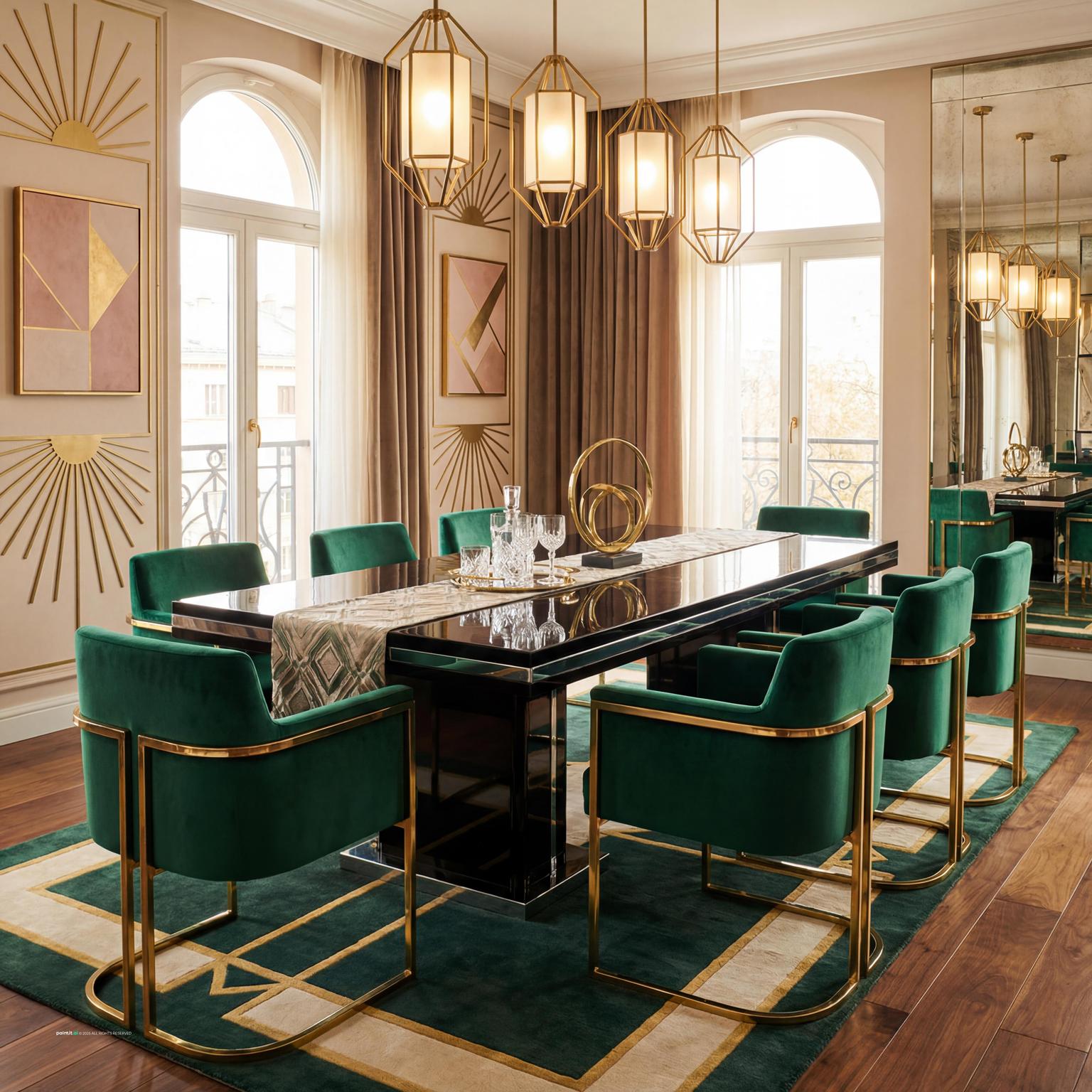 Elegant Art Deco Dining Room with Brass Details for 1920 Interior Design Style