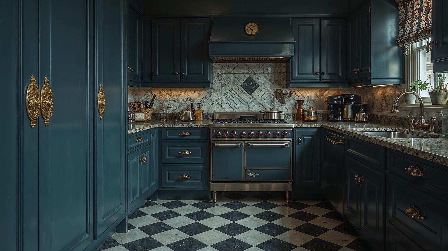 Deep Blue Cabinets with Vintage Details