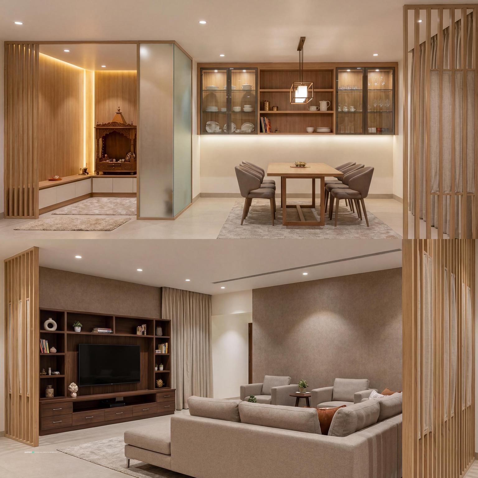 Pooja Room with statement wall art and sleek cooktop
