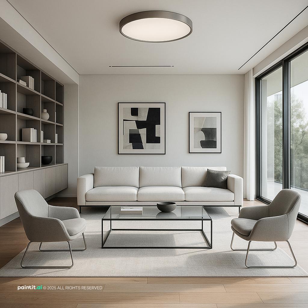 Modern Minimalist Living Room Design showing Scandinavian simplicity, light wood warmth, metal accents for Scandinavian Design Living Room.
