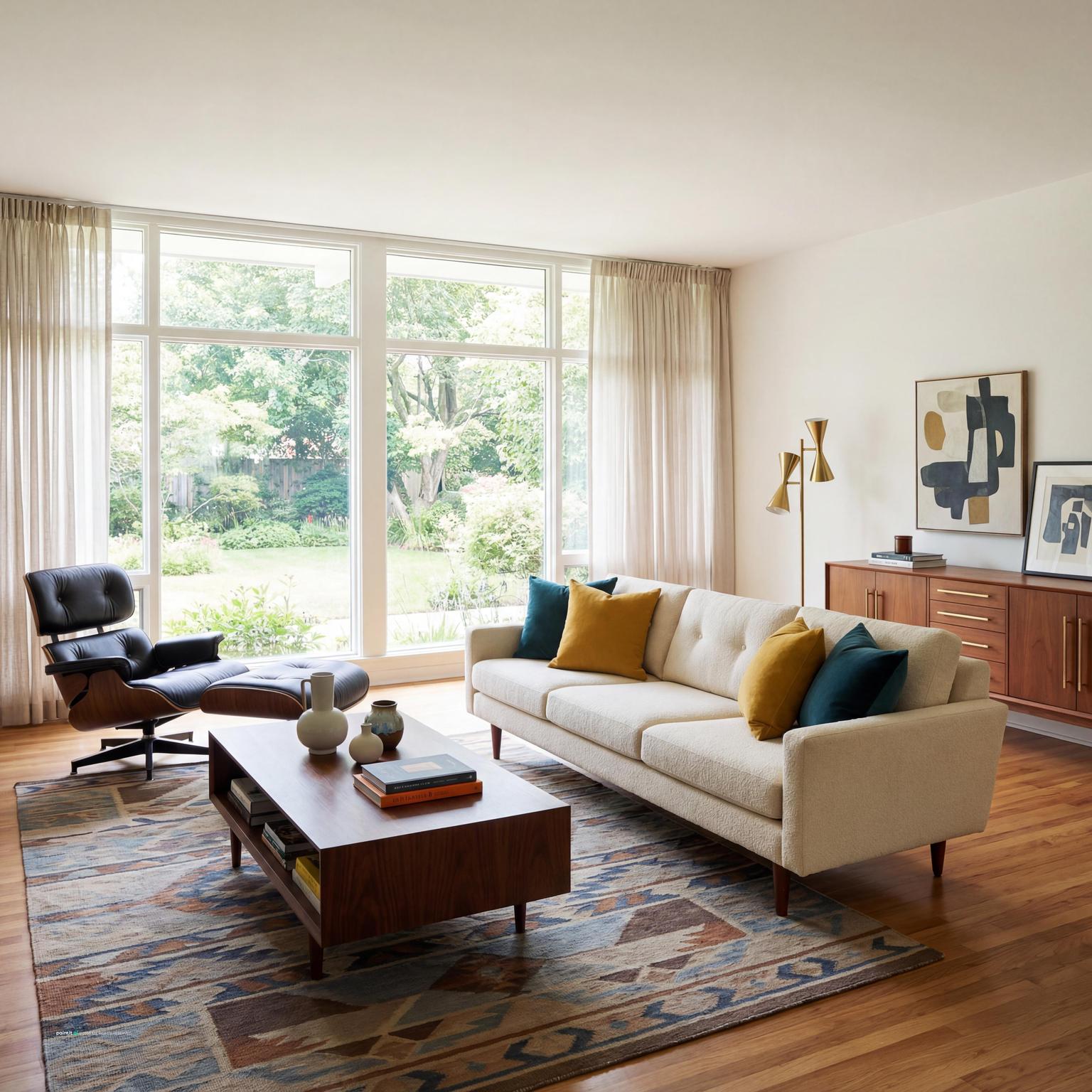 Mid-Century Modern Living Room Design, a fresh take on a middle class 1940s living room.