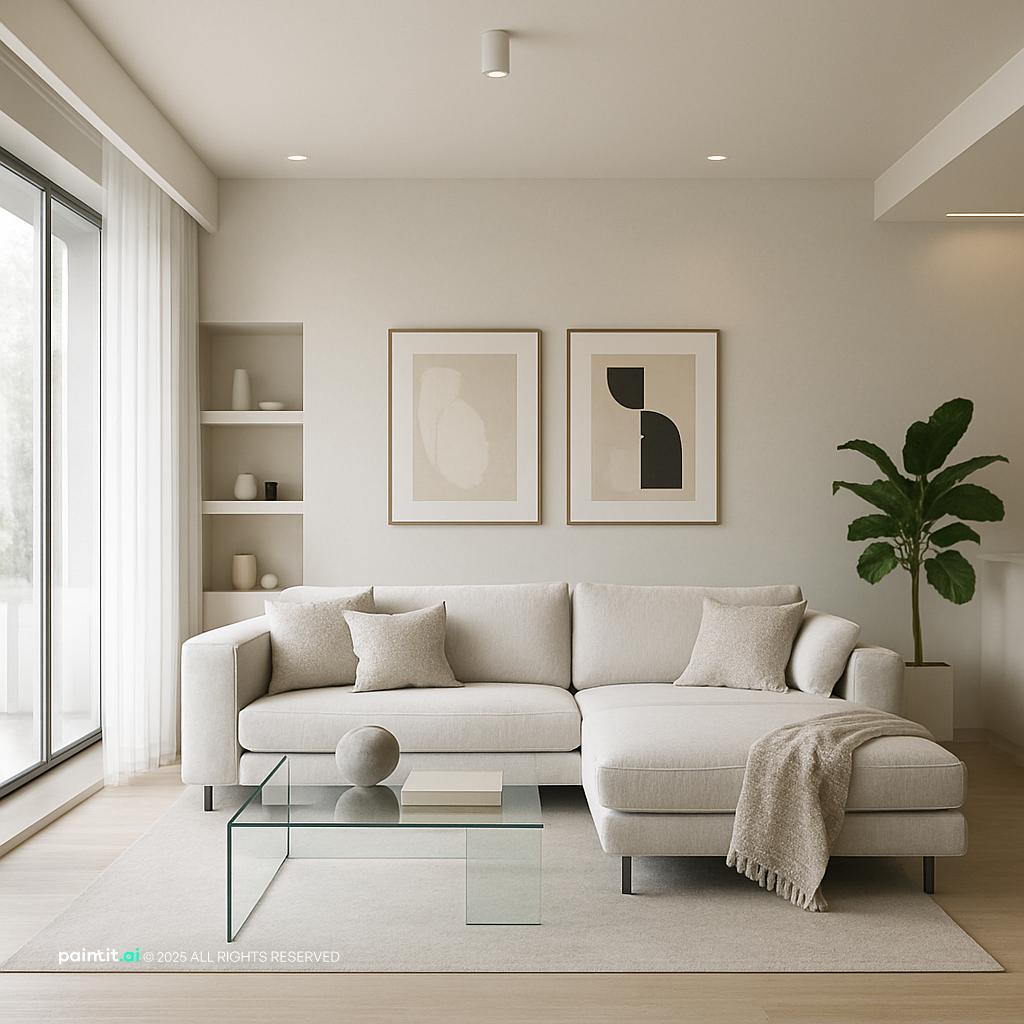 open, airy space with clean lines and simple forms . neutral color palette: whites, showing soft textiles, clean-lined furniture, layered neutrals for M...