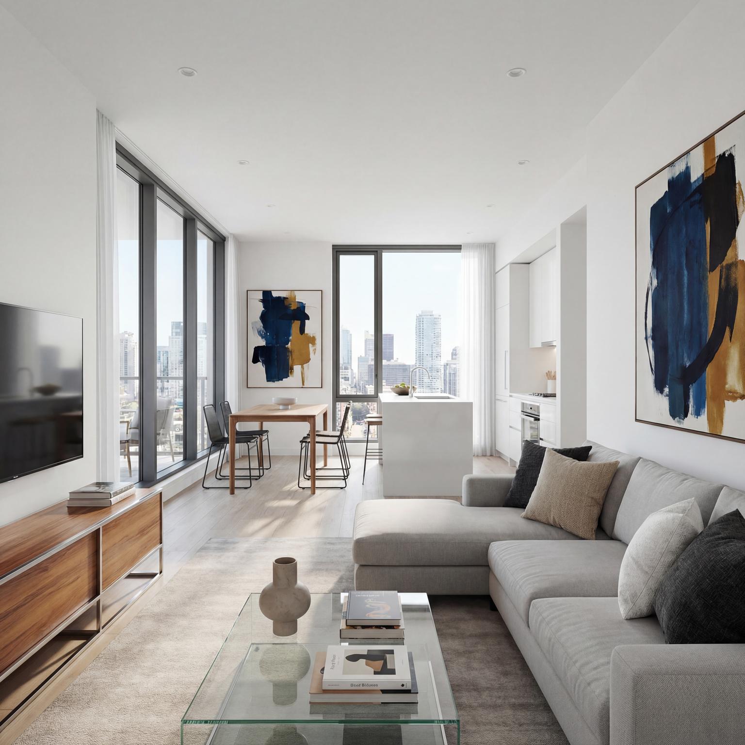 Contemporary double living room design ideas featuring sleek lines and comfortable furnishings, perfect for zoned activities.