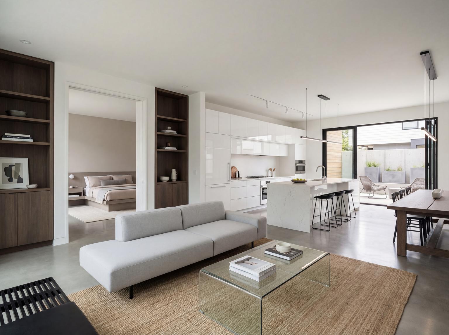 Sleek modern interior design inspiration, featuring polished surfaces and streamlined forms, ideal for a sophisticated 1920s living room.