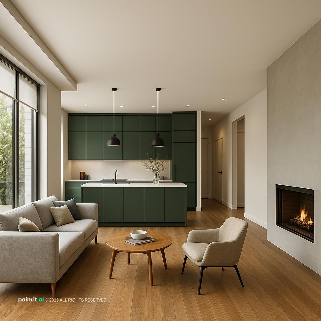 Modern Open-Plan Interior Design inspired by Mint Green Living Room