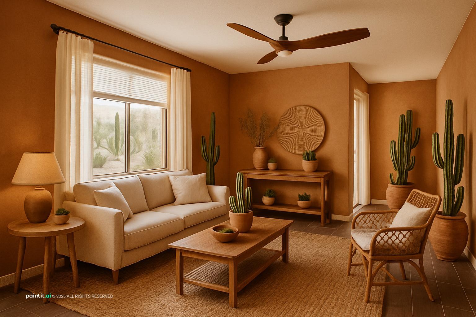 New Mexico Southwestern interior with adobe terracotta turquoise textiles and exposed beams 7
