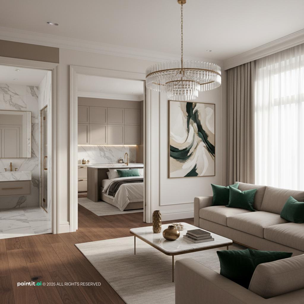 New England coastal Colonial interior with painted wood navy accents and natural light 12