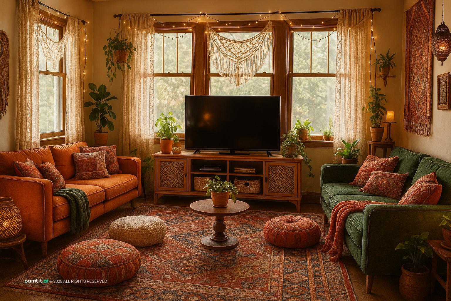 Whimsical Living Room Design with daylight and wood and a calm living room atmosphere.