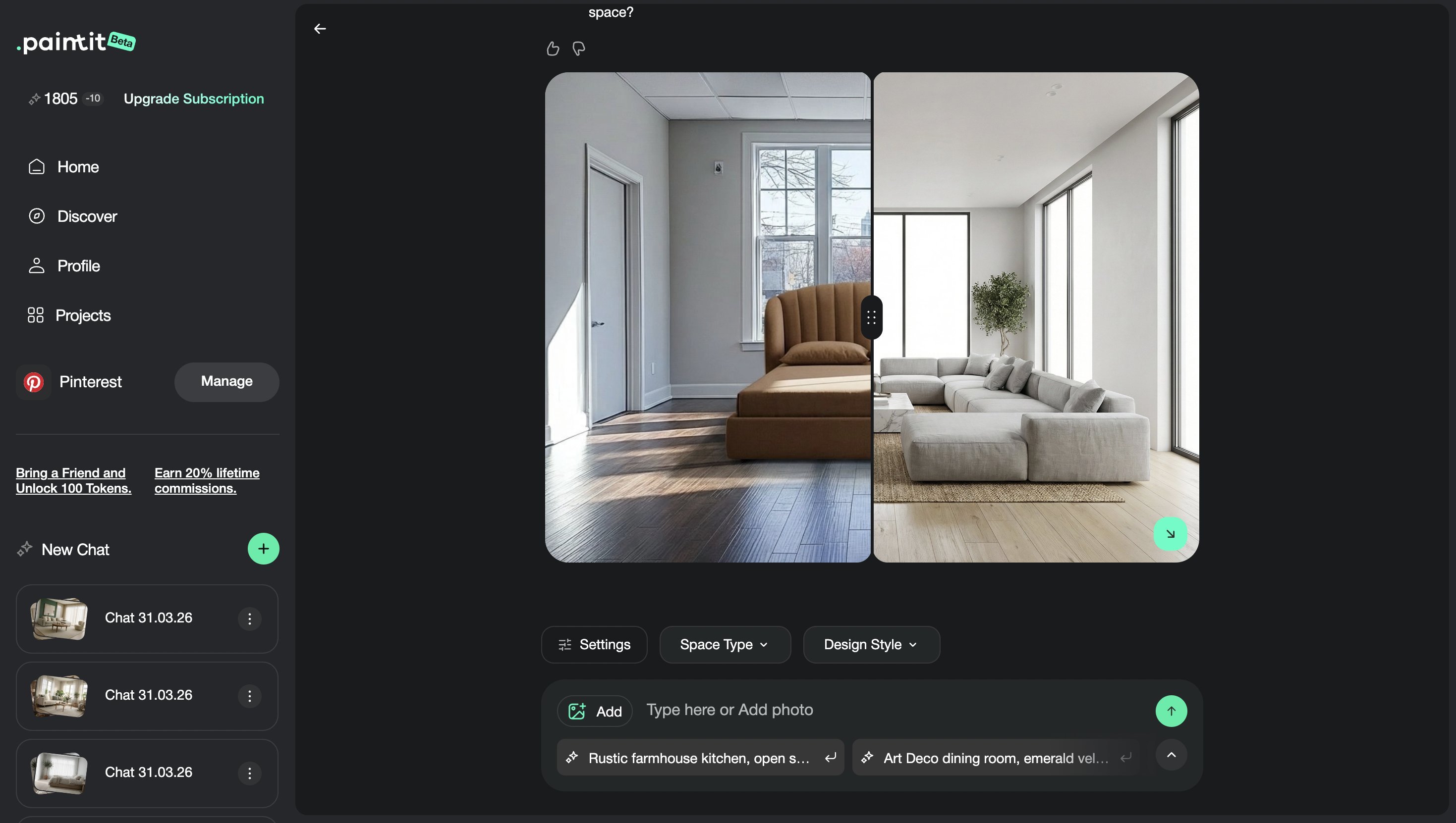 Several empty room furnishing concepts compared side by side