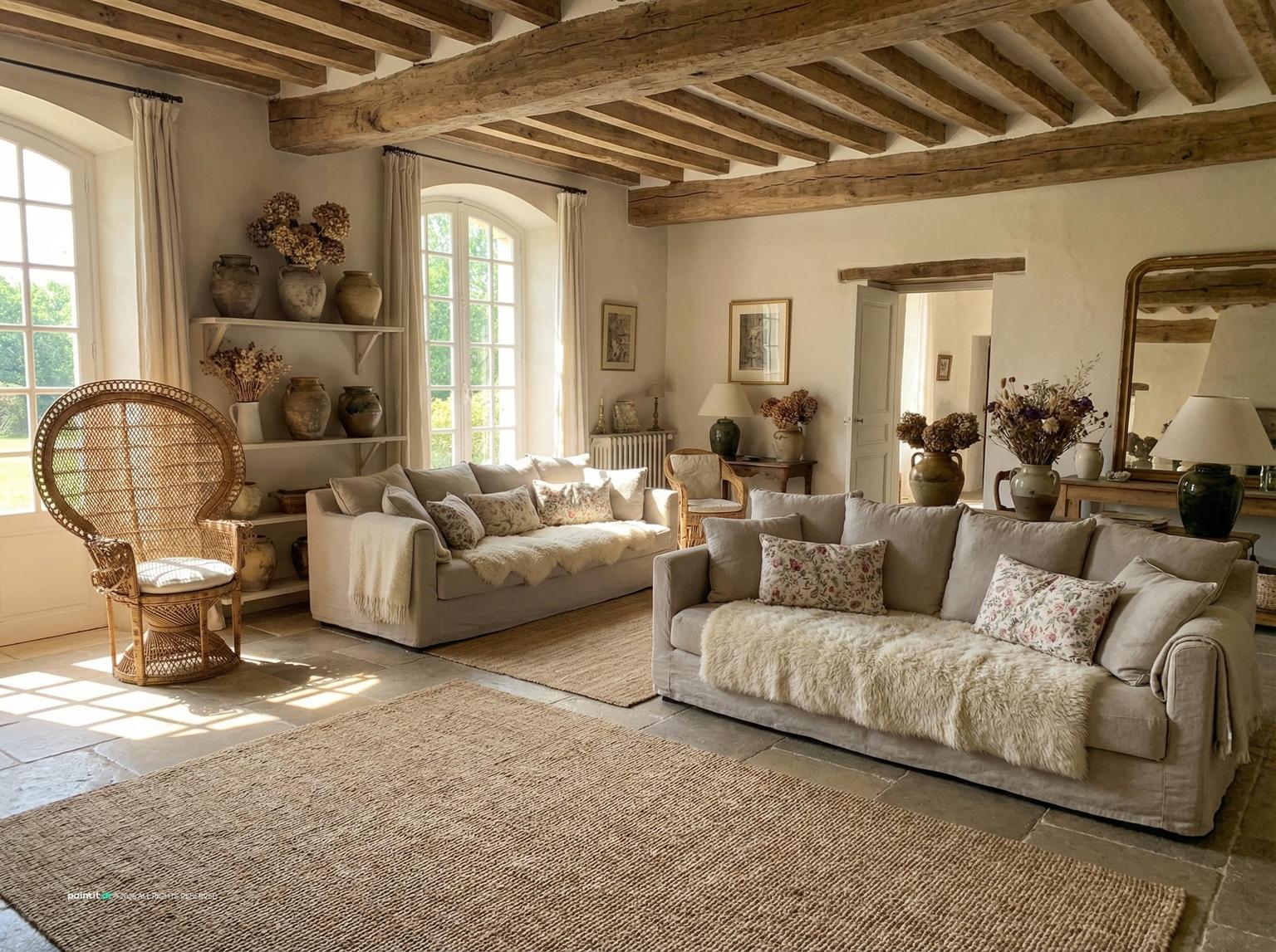 Woven Wood Shades Living Room - Design Ideas & Inspiration | Paintit.ai - 2