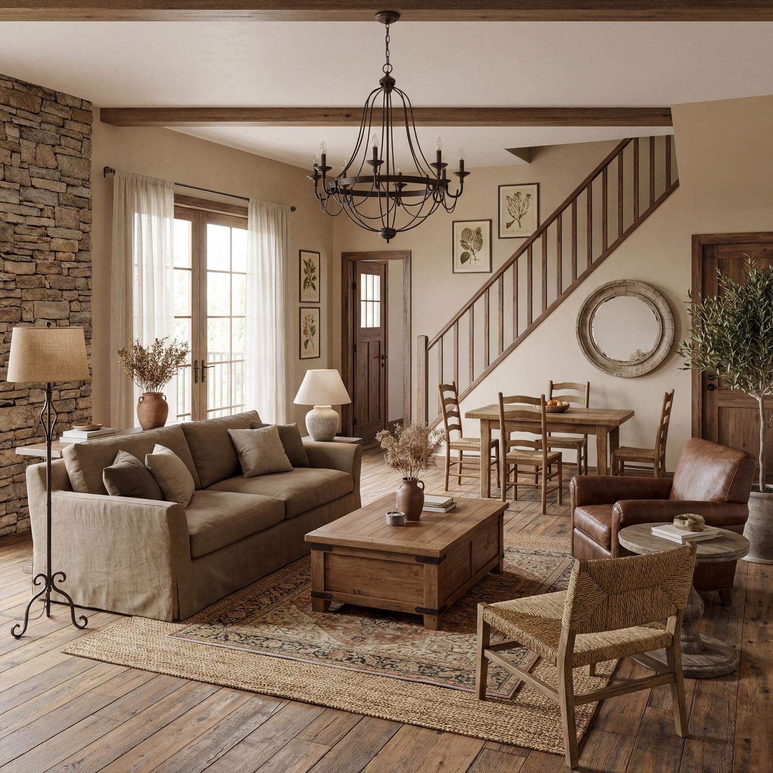 Charming rustic 70s inspired living room design ideas, showcasing natural wood, earthy colors, and a homey, inviting feel.