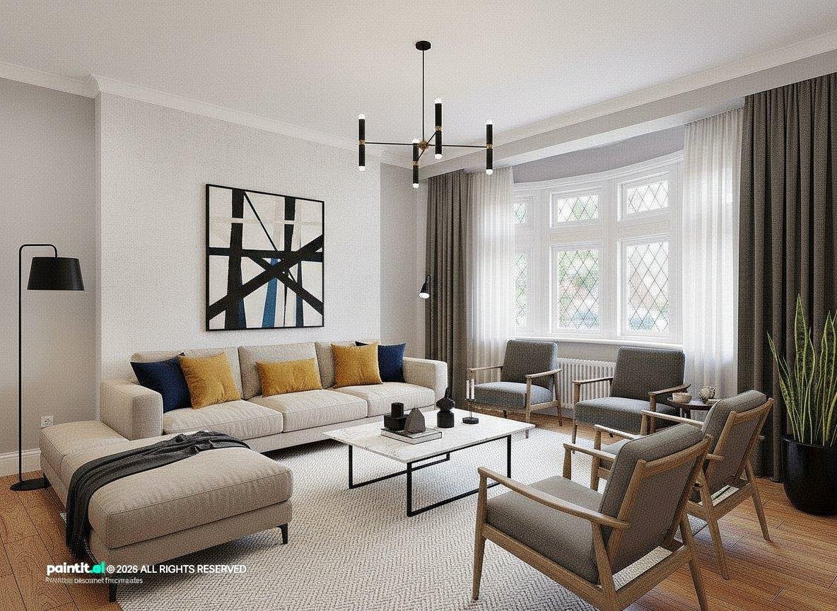 White Oak Floors Living Room - Interior Design Ideas | Paintit.ai - 13