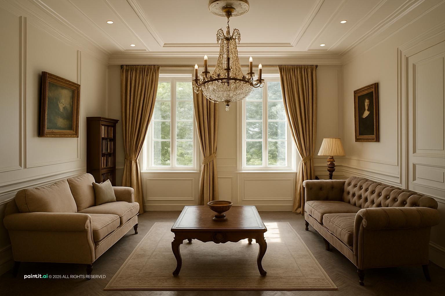 White Wainscoting Living Room - Design Inspiration | Paintit.ai - 2