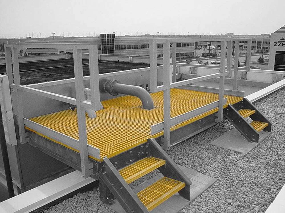 Fiberglass grating installed in an industrial area