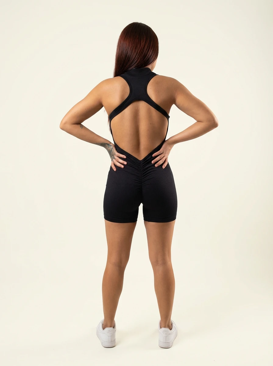 ENTERIZO ESQUELETO CREMALLERA CORTO REF.315 PU  GUIZA. NEGRO