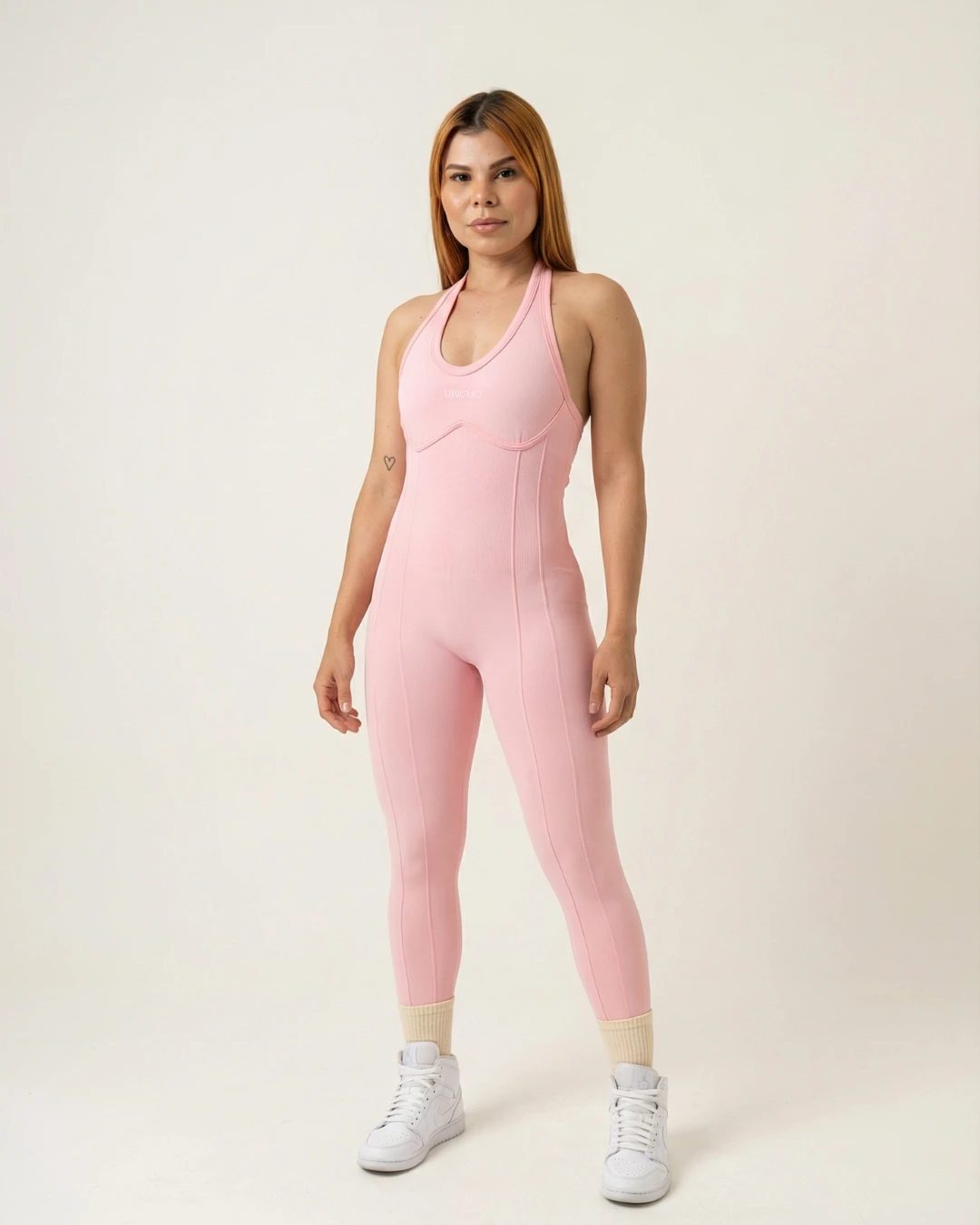 ENTERIZO HALTER LARGO SESGO 429 PERSA ROSA PASTEL