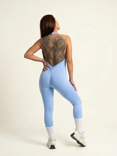 Enterizo halter largo sesgo 429  Persa Azul bebé