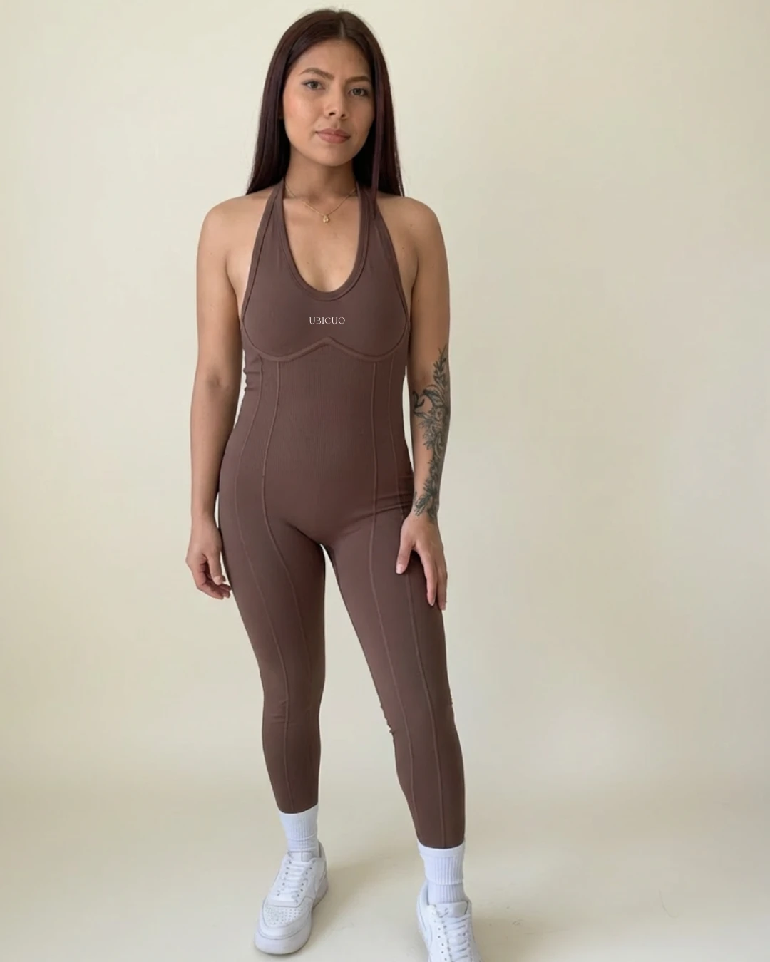 ENTERIZO HALTER LARGO SESGO 429 PERSA  COCOA