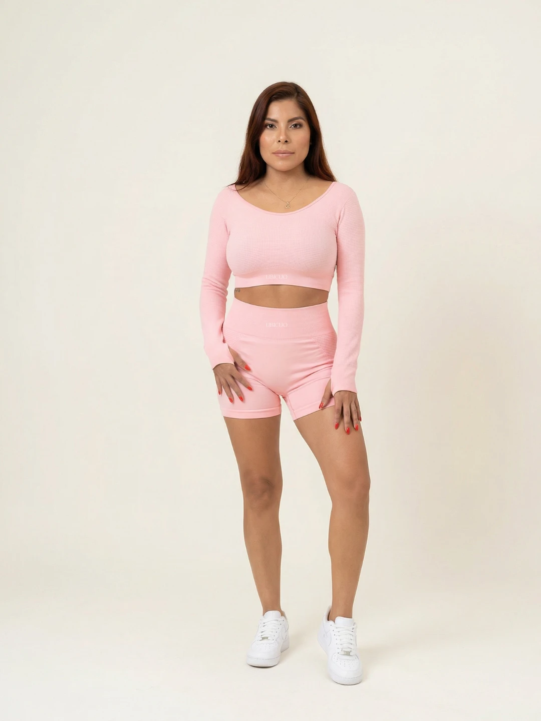 SET SHORT WAFFER 111 GRECIA  ROSA PASTEL