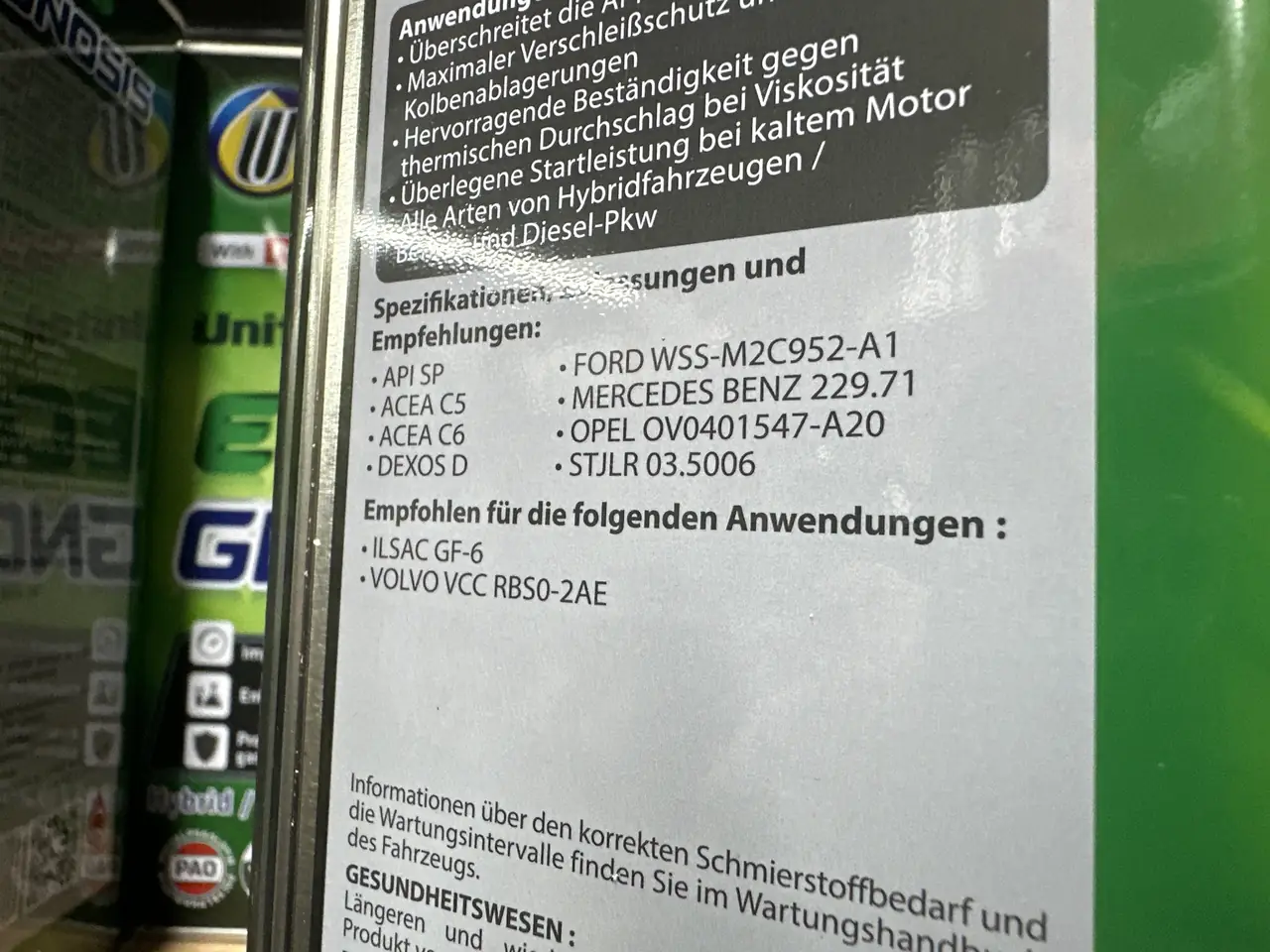 UNITED ECO-GNOSIS SAE API SP ACEA C6 PAO 0W20 4L — фото 2