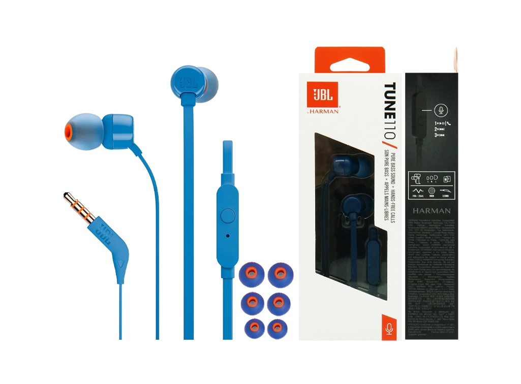 JBL T110 niebieskie z bliska